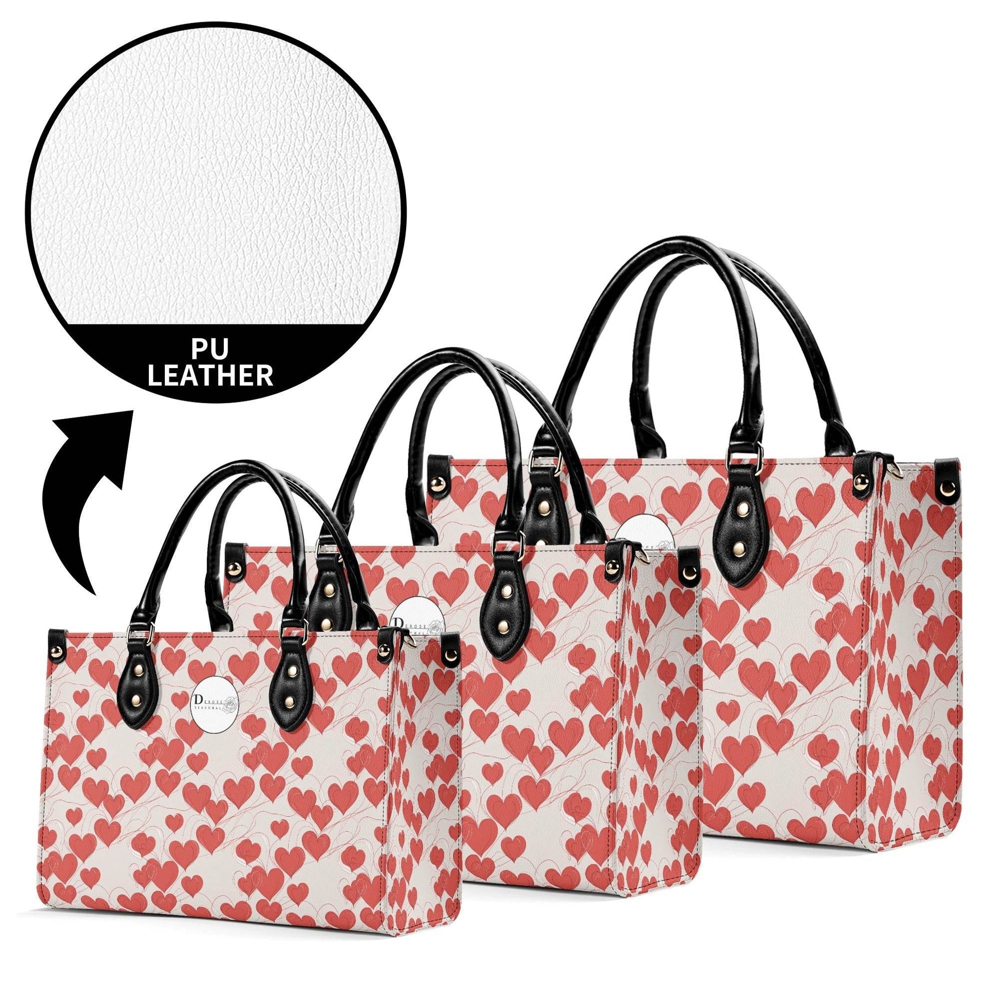 Minimal Hearts Luxury Women Leather Handbag (3 sizes) - DeRose Seasonal