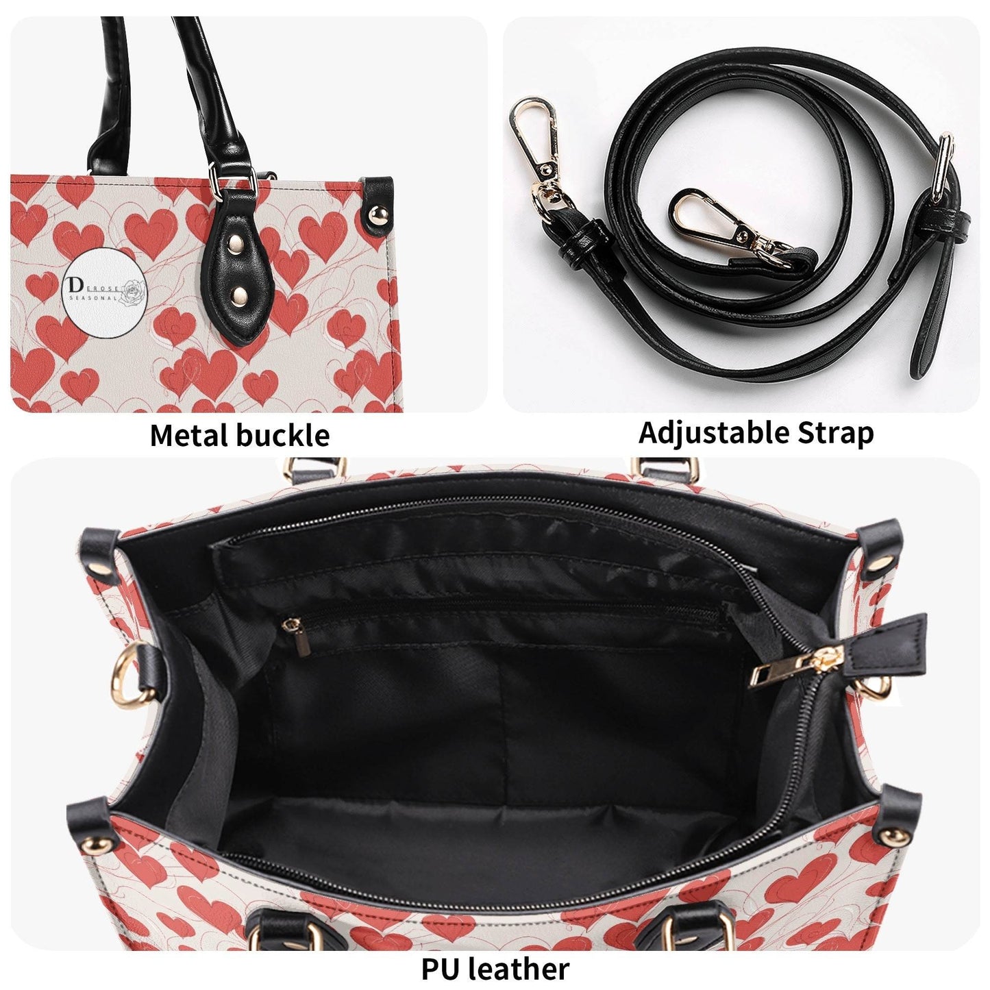 Minimal Hearts Luxury Women Leather Handbag (3 sizes) - DeRose Seasonal