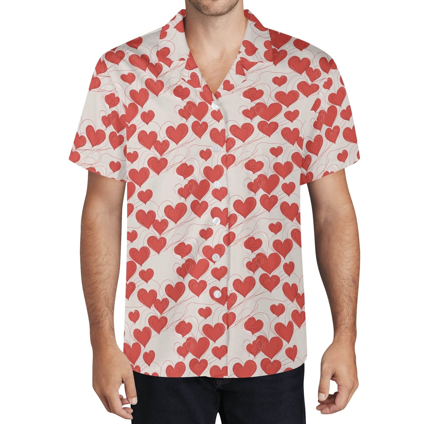 Minimal Hearts Men's Casual Hawaiian Shirt - DeRose Seasonal
