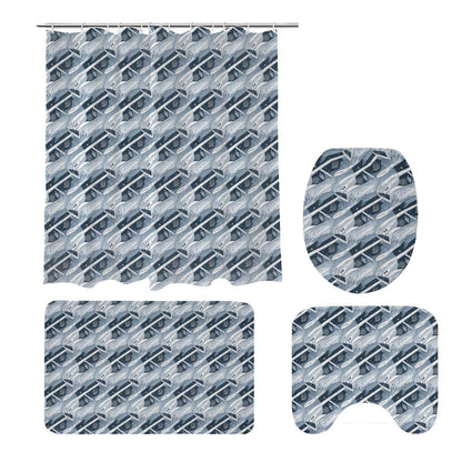 Blue Wind Bathroom Four-Piece Set(Shower Curtain + Toilet Cover Mat + Toilet Foot Mat + Floor Mat)| Polyester - DeRose Seasonal