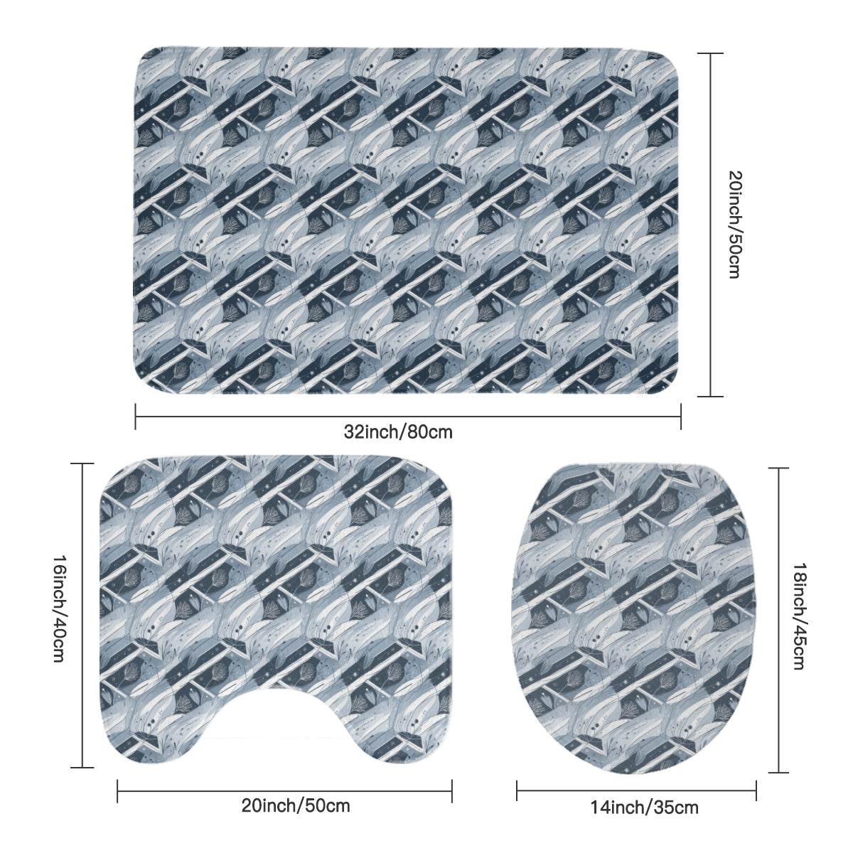 Blue Wind Bathroom Four-Piece Set(Shower Curtain + Toilet Cover Mat + Toilet Foot Mat + Floor Mat)| Polyester - DeRose Seasonal