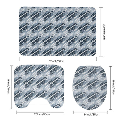 Blue Wind Bathroom Four-Piece Set(Shower Curtain + Toilet Cover Mat + Toilet Foot Mat + Floor Mat)| Polyester - DeRose Seasonal