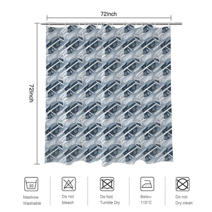 Blue Wind Bathroom Four-Piece Set(Shower Curtain + Toilet Cover Mat + Toilet Foot Mat + Floor Mat)| Polyester - DeRose Seasonal