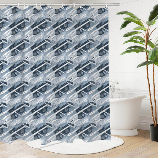 Blue Wind Bathroom Four-Piece Set(Shower Curtain + Toilet Cover Mat + Toilet Foot Mat + Floor Mat)| Polyester - DeRose Seasonal