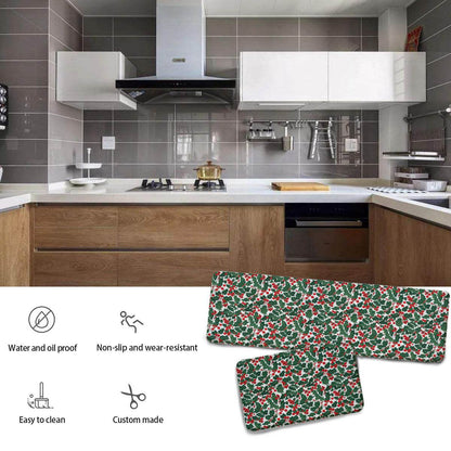 Non-slip two-piece M kitchen mat | Flannel - ChristmasHolly3-1 - DeRose Seasonal