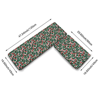 Non-slip two-piece M kitchen mat | Flannel - ChristmasHolly3-1 - DeRose Seasonal