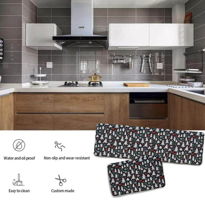 Non-slip two-piece M kitchen mat | Flannel - ChristmasTrees1-1 - DeRose Seasonal