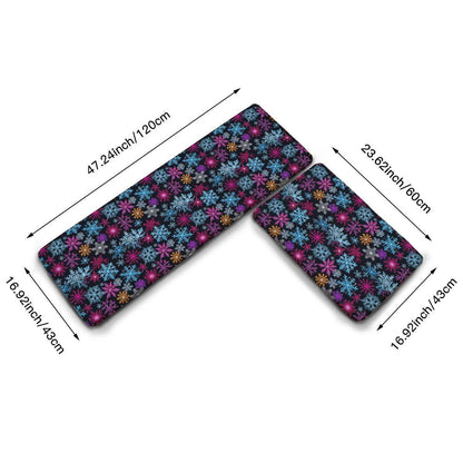 Non-slip two-piece M kitchen mat | Flannel - Colorful-Party-Snow-Flakes - DeRose Seasonal