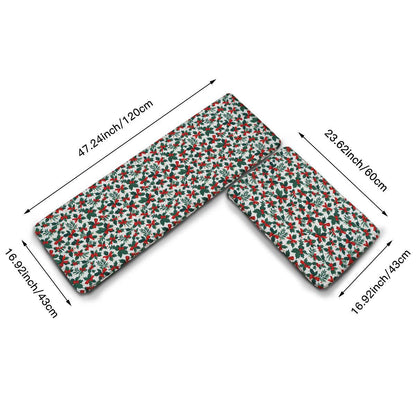 Non-slip two-piece M kitchen mat | Flannel - HollyBow1-1 - DeRose Seasonal