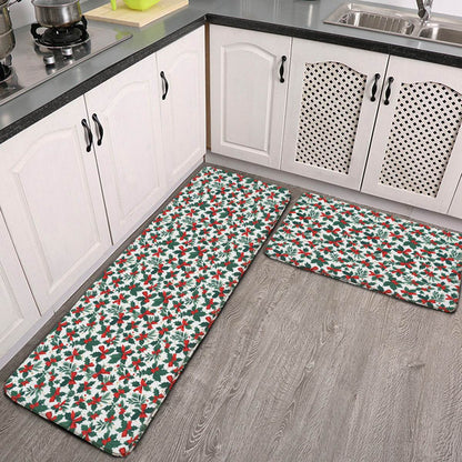 Non-slip two-piece M kitchen mat | Flannel - HollyBow1-1 - DeRose Seasonal