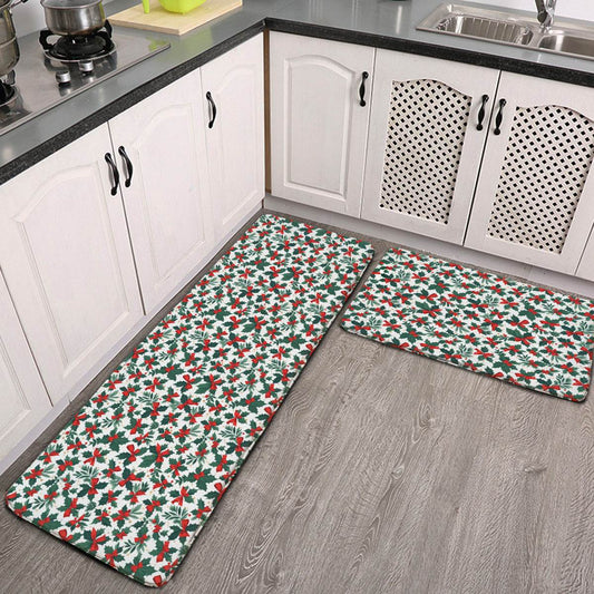 Non-slip two-piece M kitchen mat | Flannel - HollyBow1-1 - DeRose Seasonal