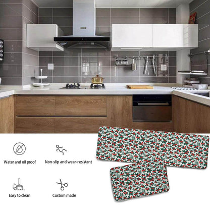 Non-slip two-piece M kitchen mat | Flannel - HollyBow1-1 - DeRose Seasonal
