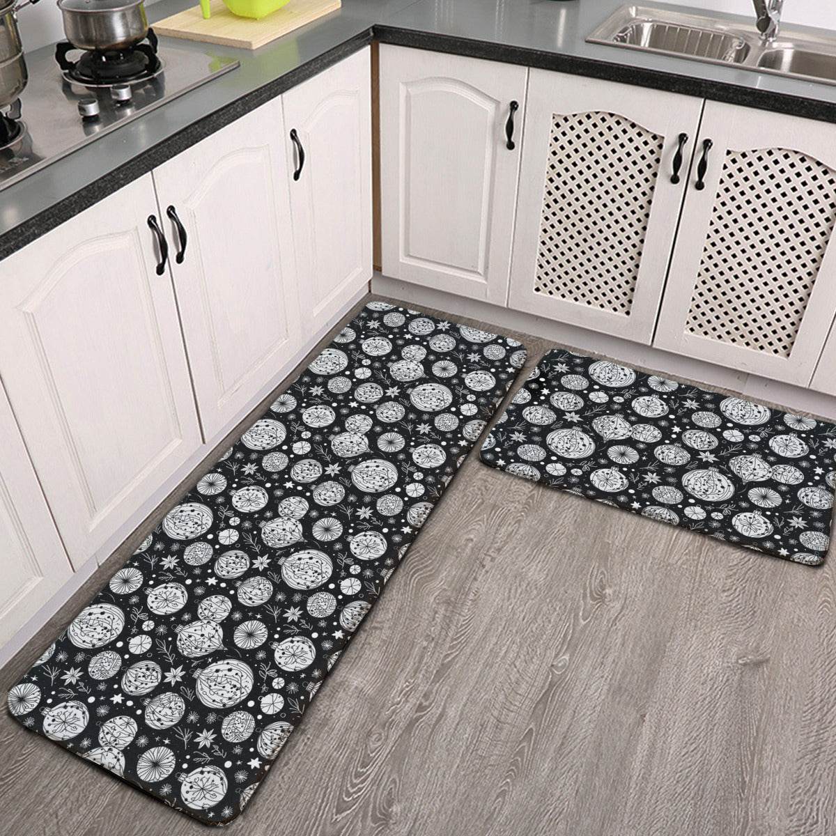 Non-slip two-piece M kitchen mat | Flannel - Ornaments1-1 - DeRose Seasonal