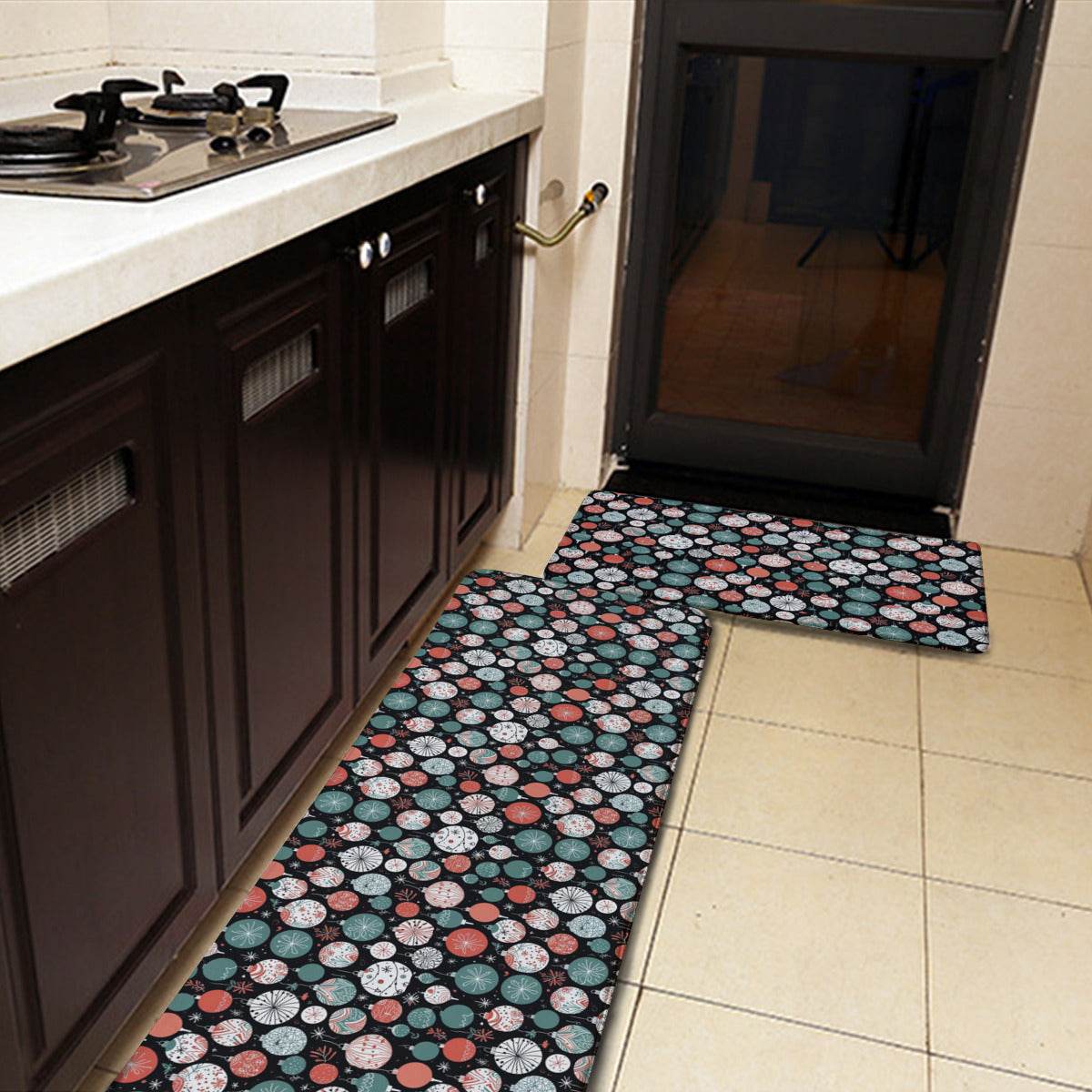 Non-slip two-piece M kitchen mat | Flannel - Ornaments3-1 - DeRose Seasonal