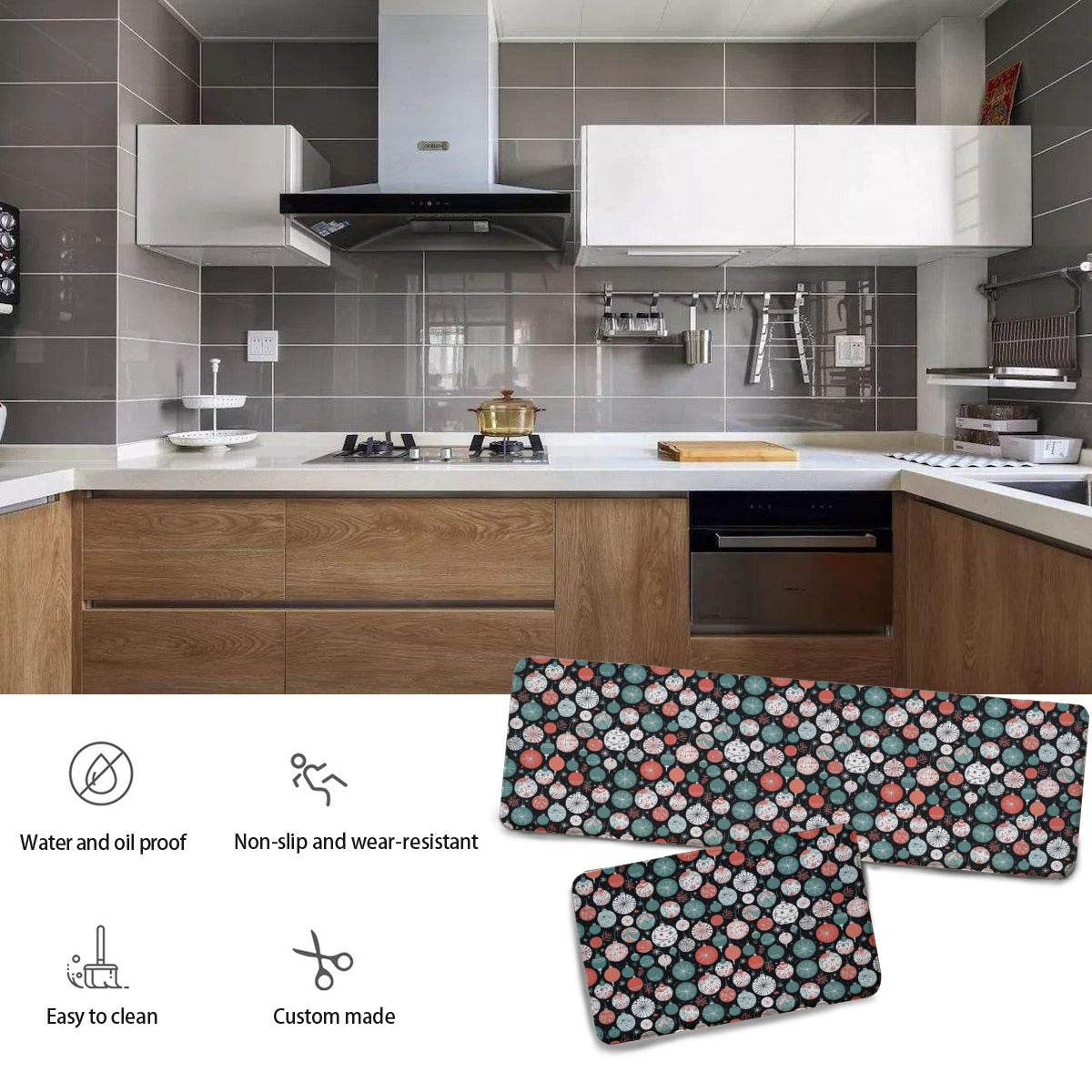 Non-slip two-piece M kitchen mat | Flannel - Ornaments3-1 - DeRose Seasonal