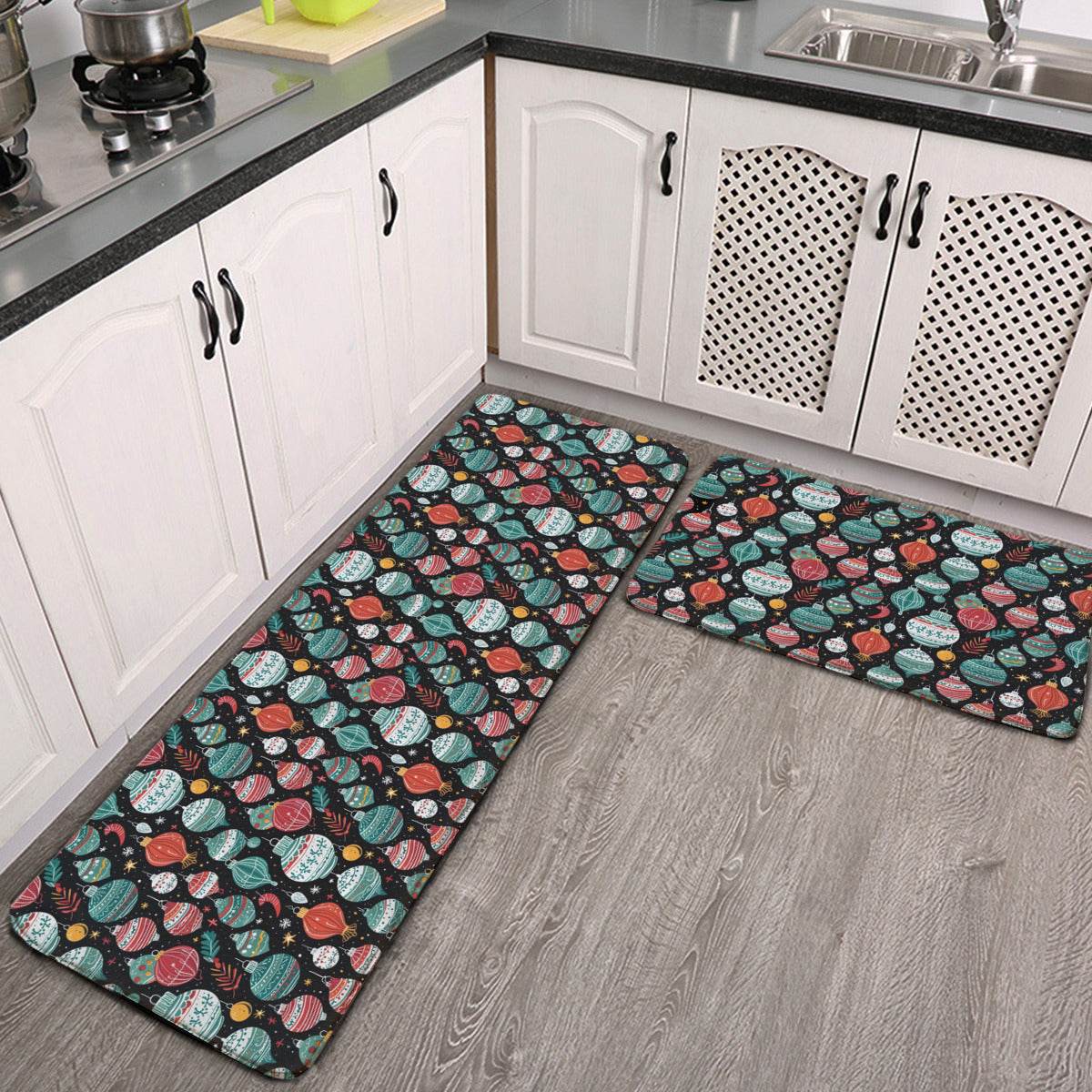 Non-slip two-piece M kitchen mat | Flannel - Ornaments4-1 - DeRose Seasonal