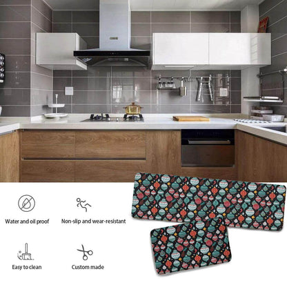 Non-slip two-piece M kitchen mat | Flannel - Ornaments4-1 - DeRose Seasonal