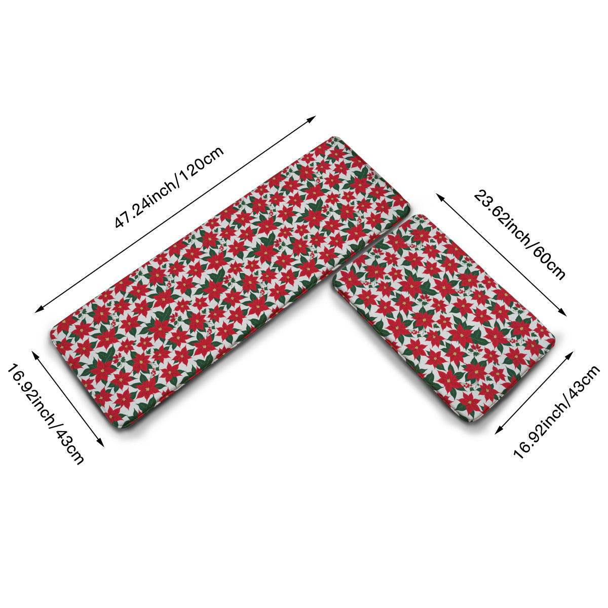 Non-slip two-piece M kitchen mat | Flannel - Poinsettia3-1 - DeRose Seasonal
