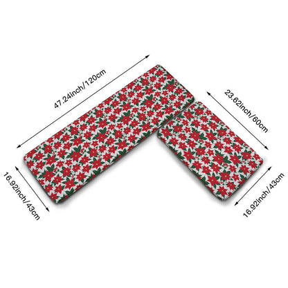 Non-slip two-piece M kitchen mat | Flannel - Poinsettia3-1 - DeRose Seasonal