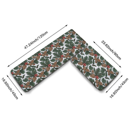 Non-slip two-piece M kitchen mat | Flannel - pineHolly2-1 - DeRose Seasonal