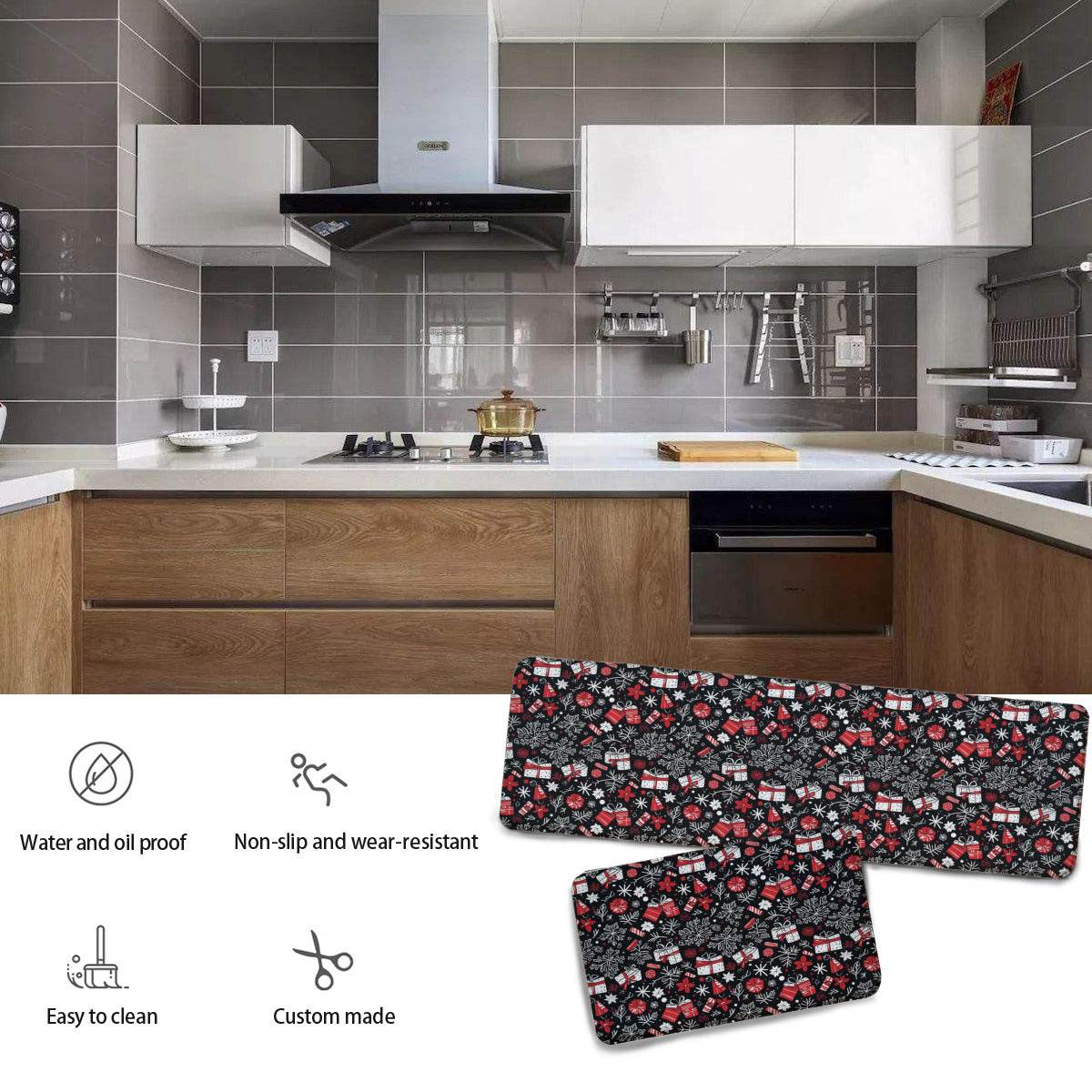 Non-slip two-piece M kitchen mat | Flannel - presents1-1 - DeRose Seasonal