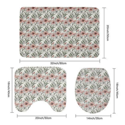 Japan Floral Bathroom Four-Piece Set(Shower Curtain + Toilet Cover Mat + Toilet Foot Mat + Floor Mat)| Polyester - DeRose Seasonal