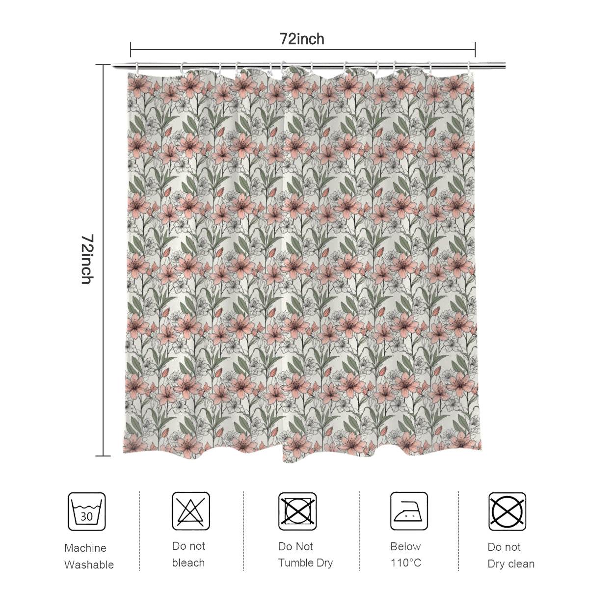Japan Floral Bathroom Four-Piece Set(Shower Curtain + Toilet Cover Mat + Toilet Foot Mat + Floor Mat)| Polyester - DeRose Seasonal