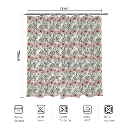 Japan Floral Bathroom Four-Piece Set(Shower Curtain + Toilet Cover Mat + Toilet Foot Mat + Floor Mat)| Polyester - DeRose Seasonal