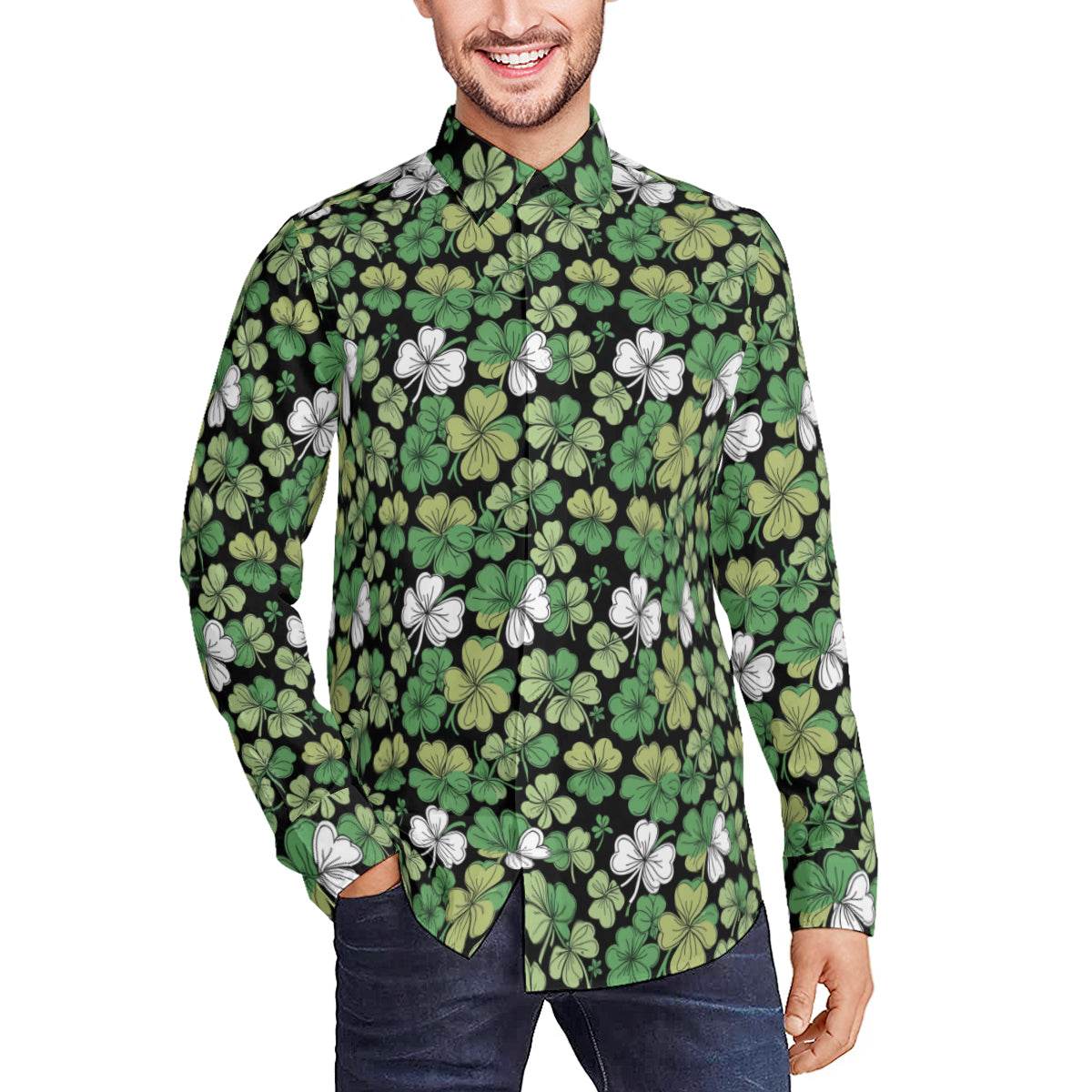 Clover Patch Men's Classic Long-Sleeved Shirt | Polyester - DeRose Seasonal