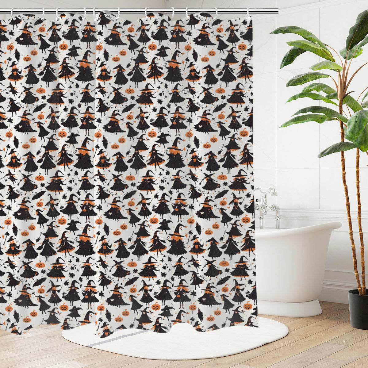 Witches Bathroom Four-Piece Set(Shower Curtain + Toilet Cover Mat + Toilet Foot Mat + Floor Mat)| Polyester - DeRose Seasonal