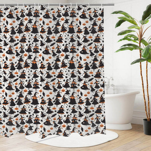 Witches Bathroom Four-Piece Set(Shower Curtain + Toilet Cover Mat + Toilet Foot Mat + Floor Mat)| Polyester - DeRose Seasonal