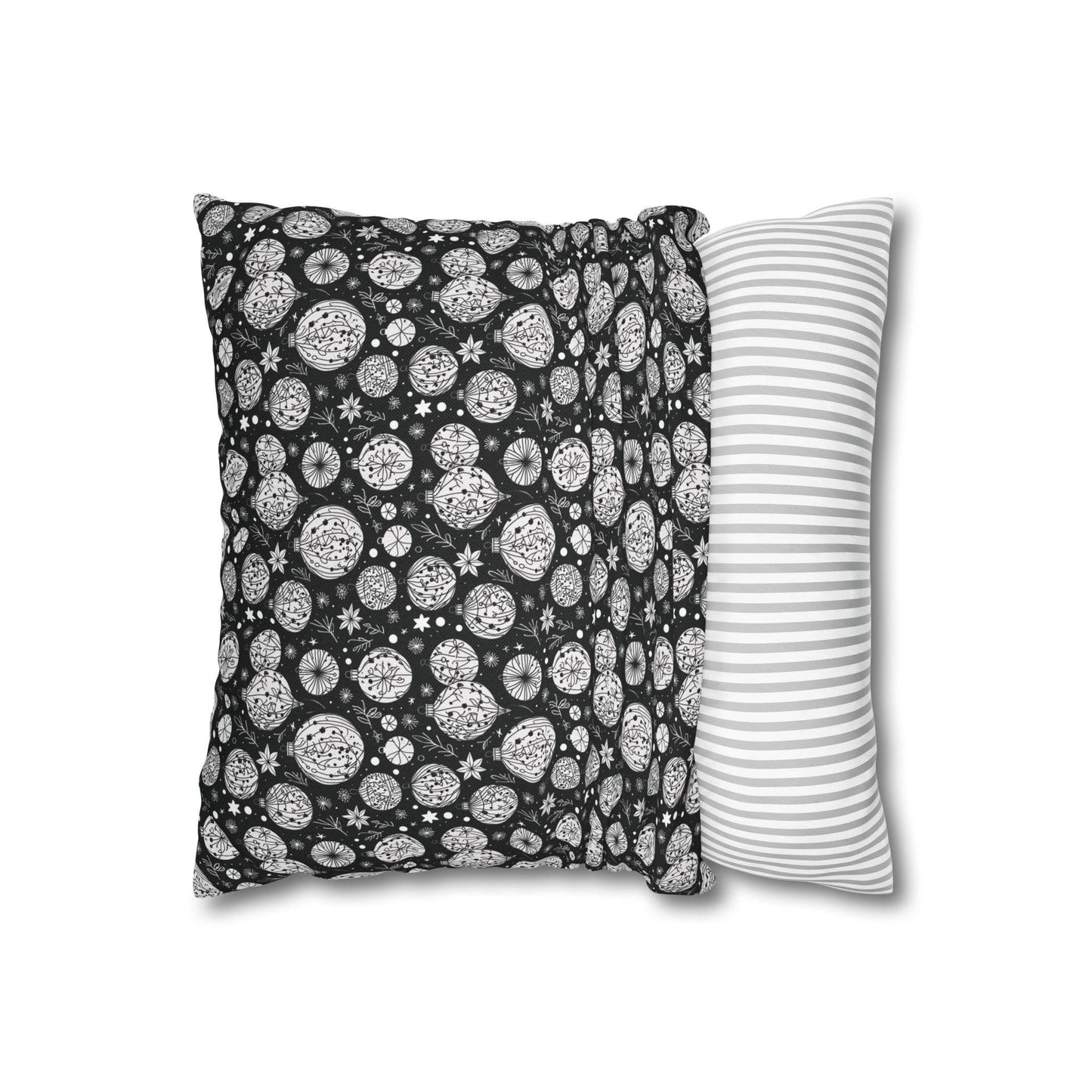 Black and White Ornament Spun Polyester Square Pillowcase - DeRose Seasonal