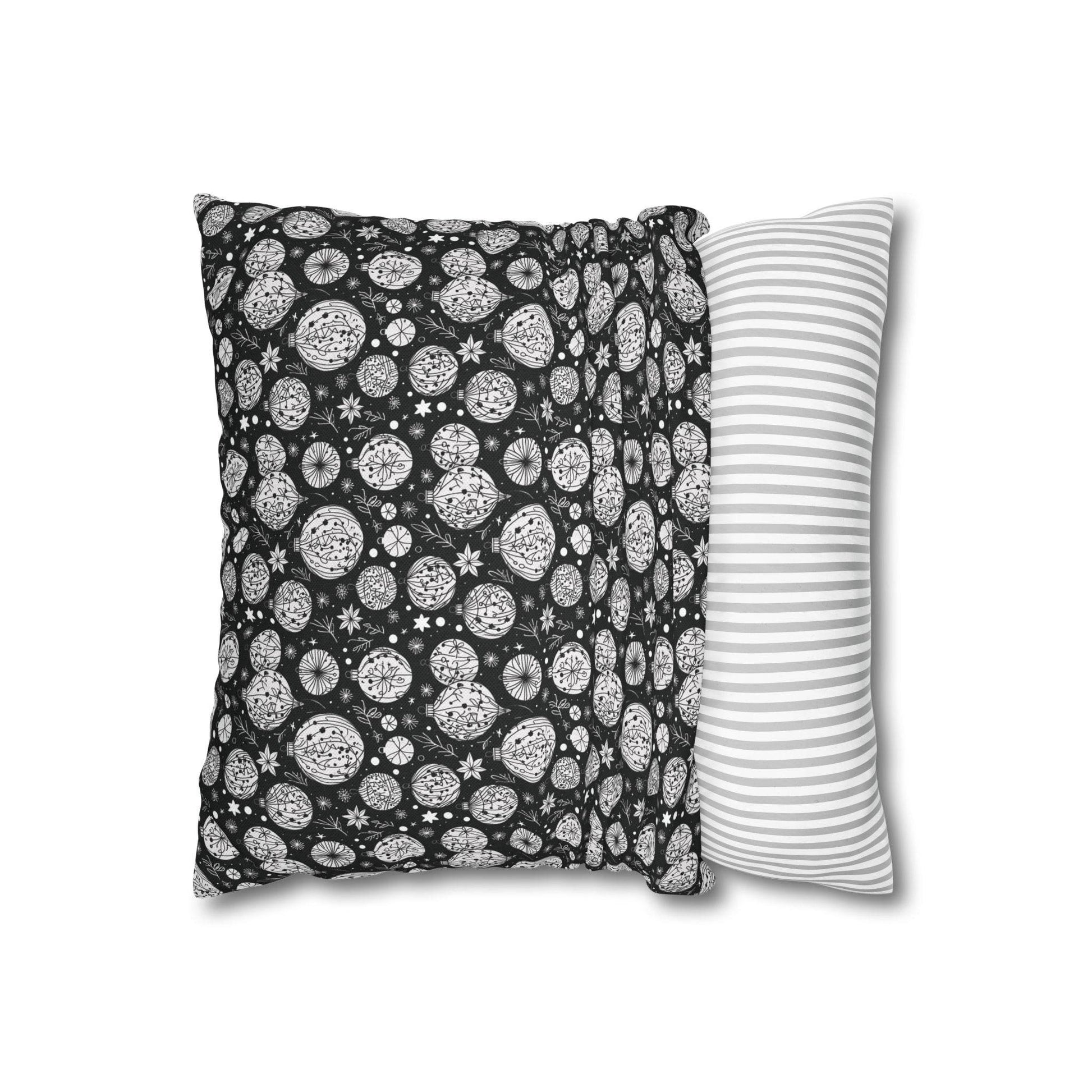 Black and White Ornament Spun Polyester Square Pillowcase - DeRose Seasonal