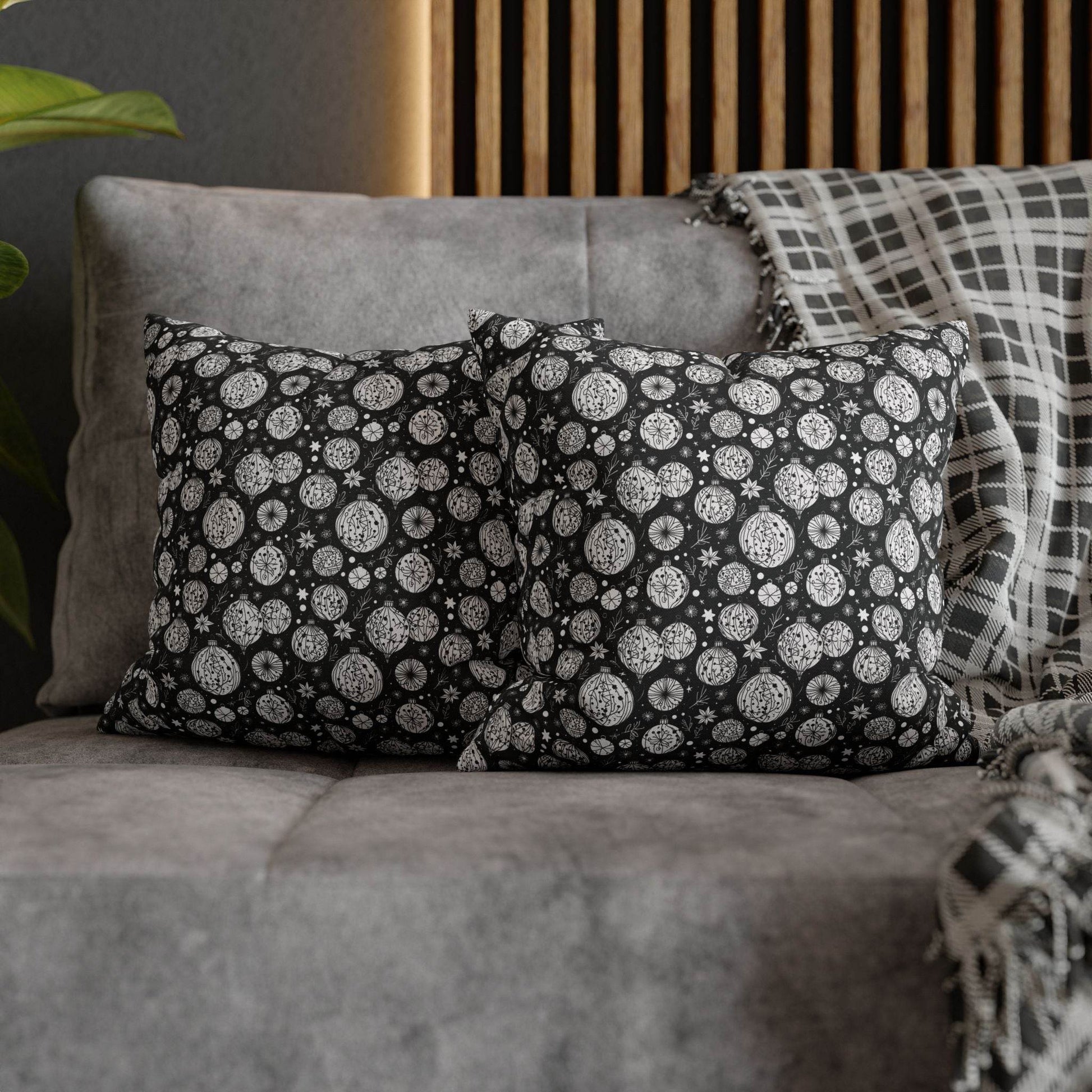 Black and White Ornament Spun Polyester Square Pillowcase - DeRose Seasonal