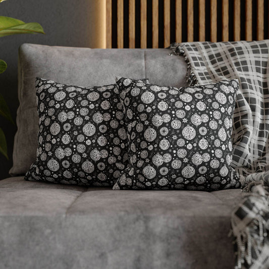 Black and White Ornament Spun Polyester Square Pillowcase - DeRose Seasonal