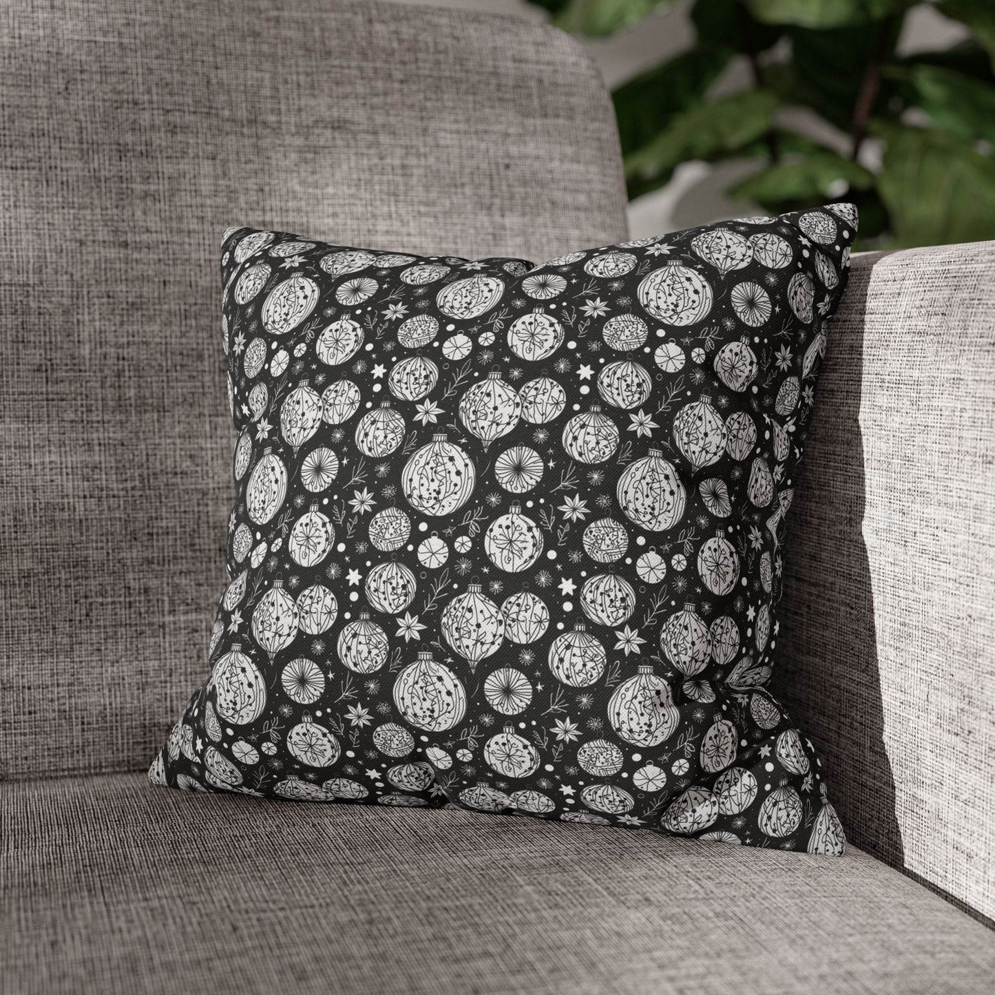 Black and White Ornament Spun Polyester Square Pillowcase - DeRose Seasonal