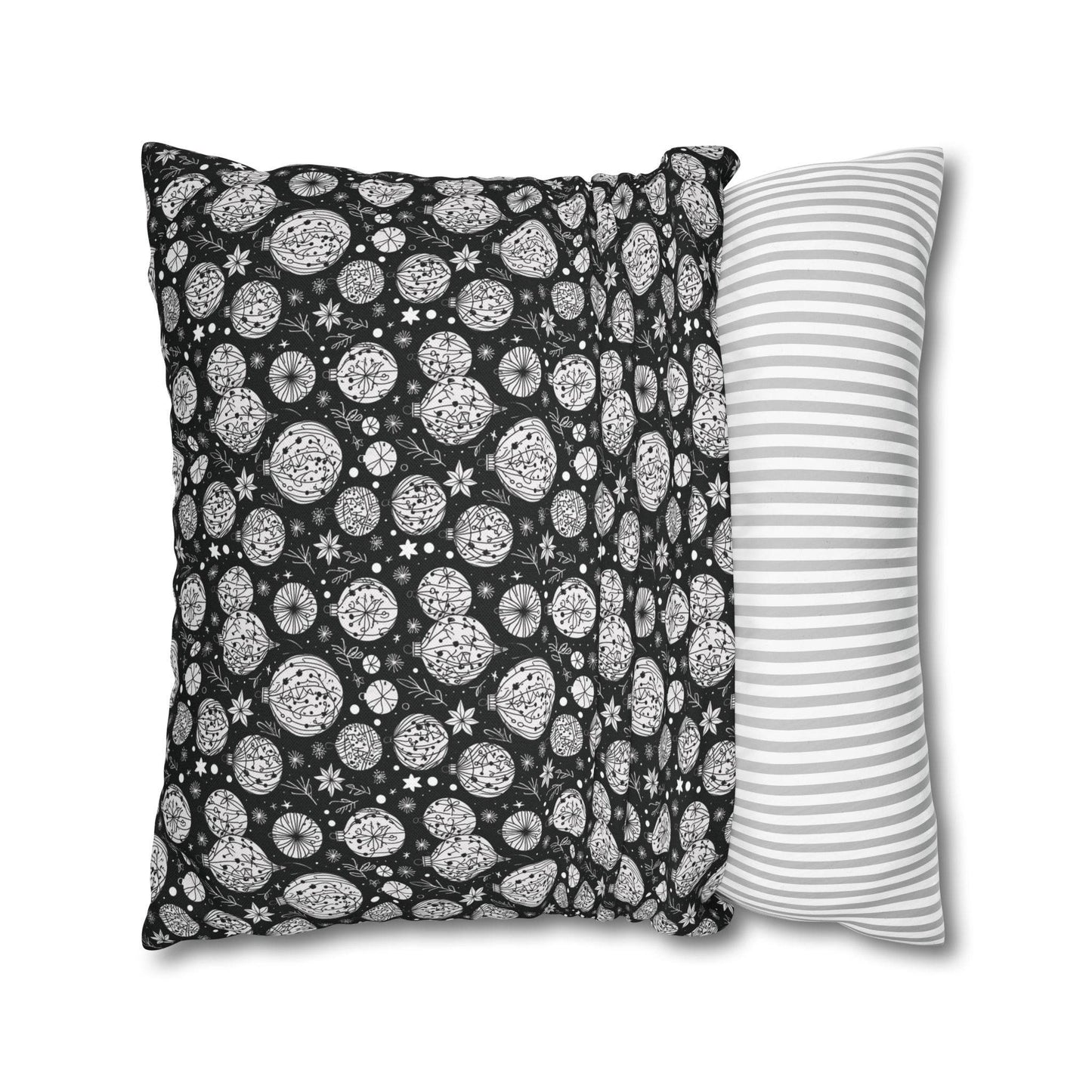 Black and White Ornament Spun Polyester Square Pillowcase - DeRose Seasonal