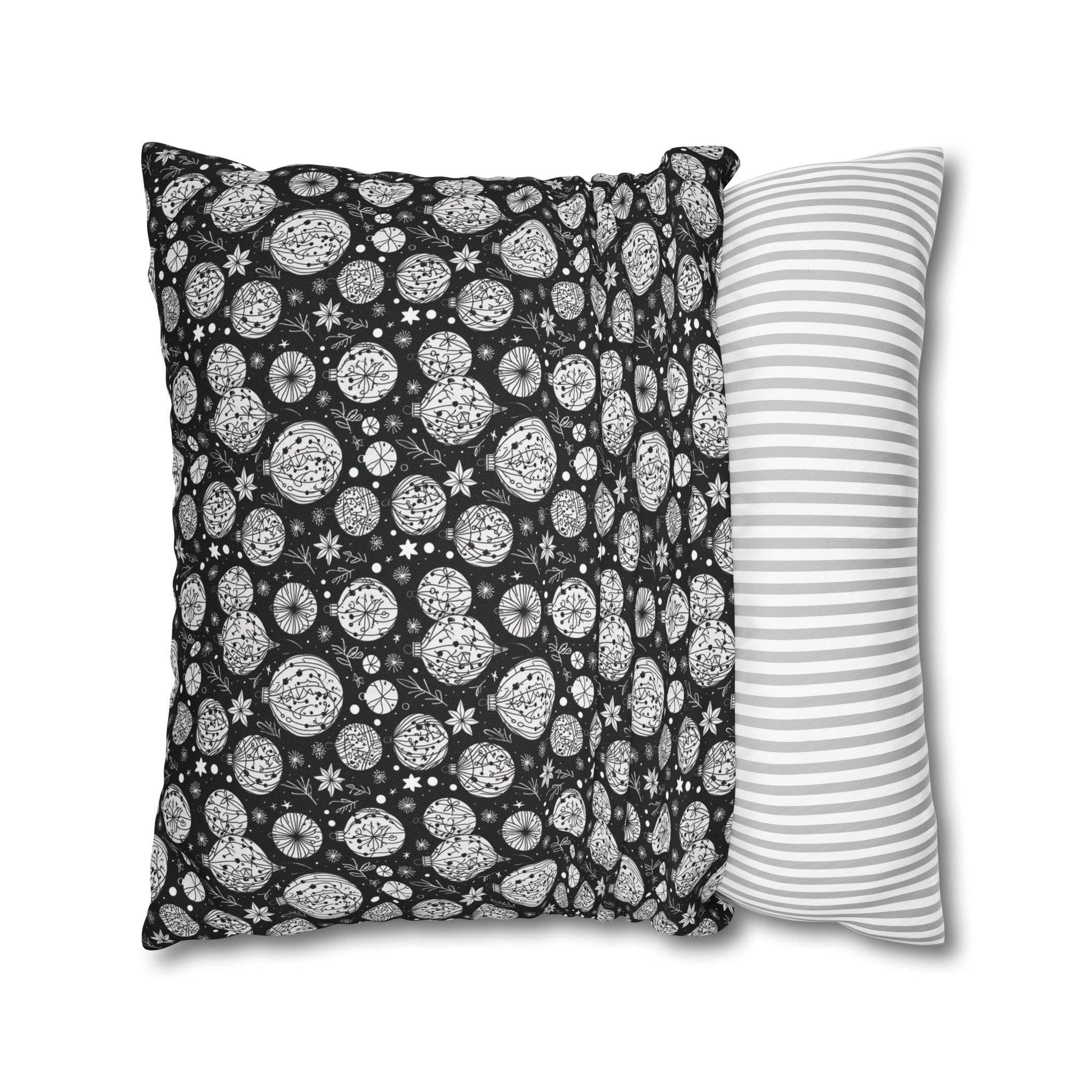 Black and White Ornament Spun Polyester Square Pillowcase - DeRose Seasonal