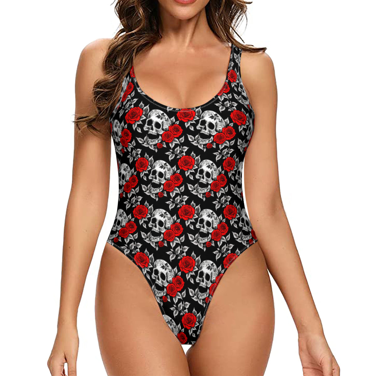 Red Skull Rose One-Piece Swimsuits Polyester and Spandex - DeRose Seasonal