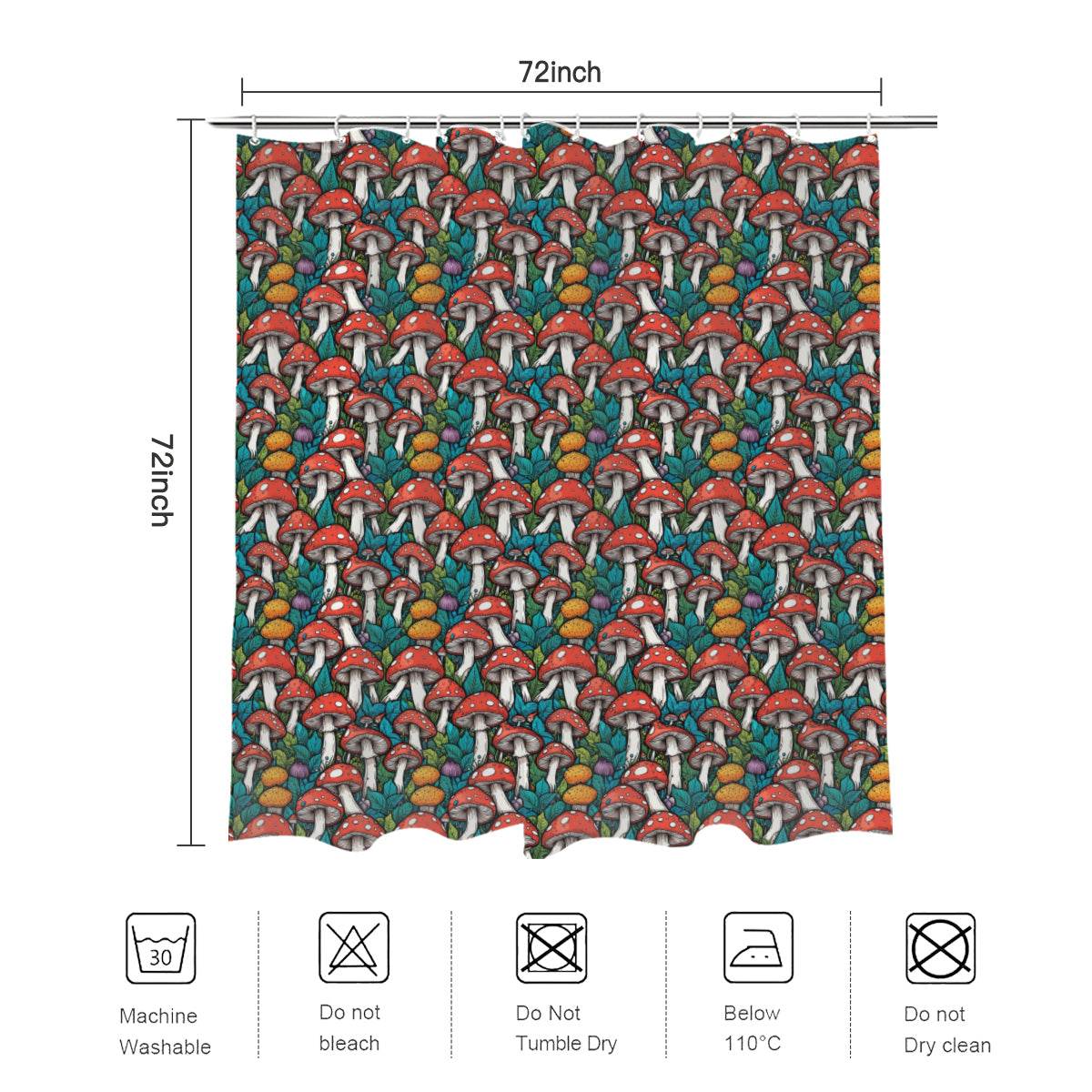 Colored Mushrooms Bathroom Four-Piece Set(Shower Curtain + Toilet Cover Mat + Toilet Foot Mat + Floor Mat)| Polyester - DeRose Seasonal