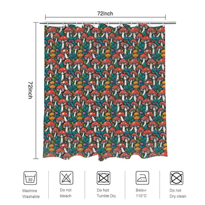 Colored Mushrooms Bathroom Four-Piece Set(Shower Curtain + Toilet Cover Mat + Toilet Foot Mat + Floor Mat)| Polyester - DeRose Seasonal