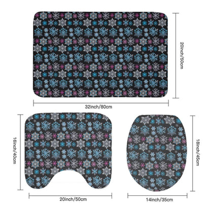 Party Snowflake Bathroom Four-Piece Set(Shower Curtain + Toilet Cover Mat + Toilet Foot Mat + Floor Mat)| Polyester - DeRose Seasonal