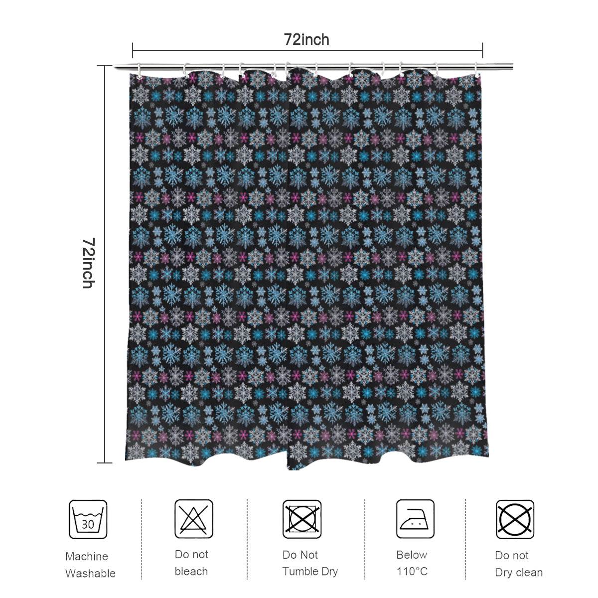 Party Snowflake Bathroom Four-Piece Set(Shower Curtain + Toilet Cover Mat + Toilet Foot Mat + Floor Mat)| Polyester - DeRose Seasonal