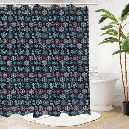 Party Snowflake Bathroom Four-Piece Set(Shower Curtain + Toilet Cover Mat + Toilet Foot Mat + Floor Mat)| Polyester - DeRose Seasonal