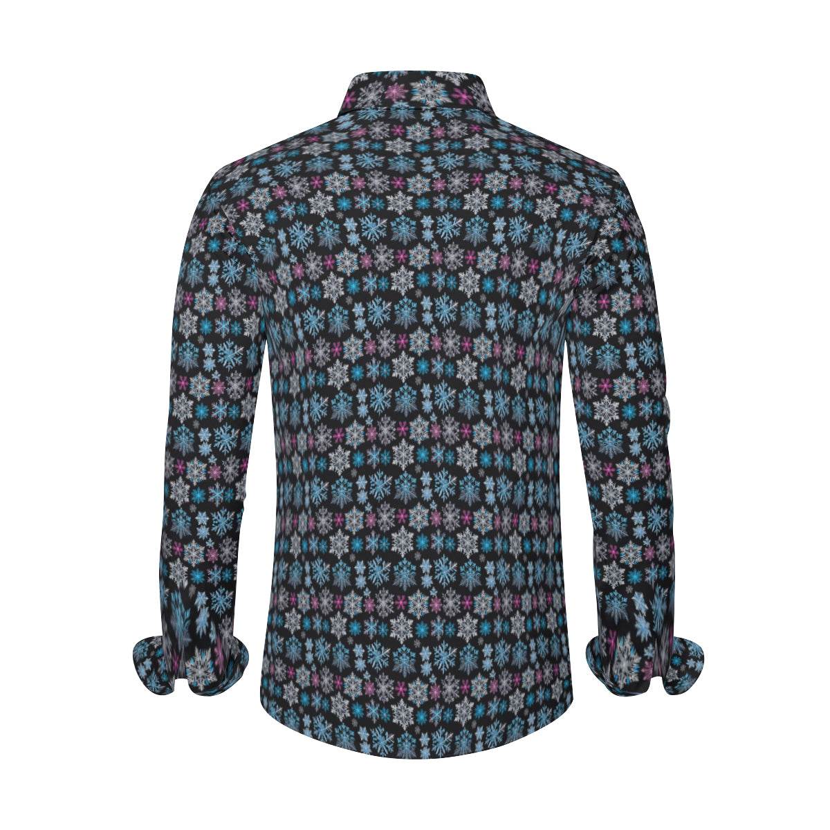 Party Snowflake Men's Classic Long-Sleeved Button up Polyester Dress Shirt - DeRose Seasonal