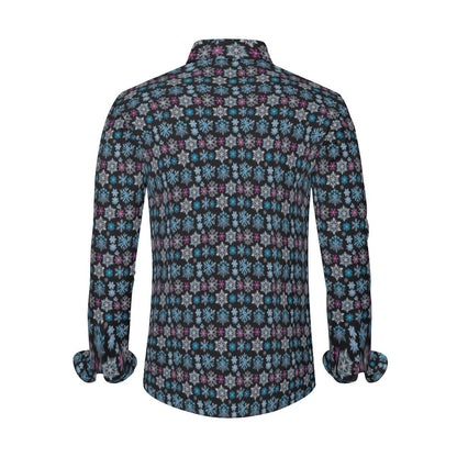 Party Snowflake Men's Classic Long-Sleeved Button up Polyester Dress Shirt - DeRose Seasonal