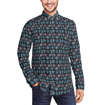 Party Snowflake Men's Classic Long-Sleeved Button up Polyester Dress Shirt - DeRose Seasonal