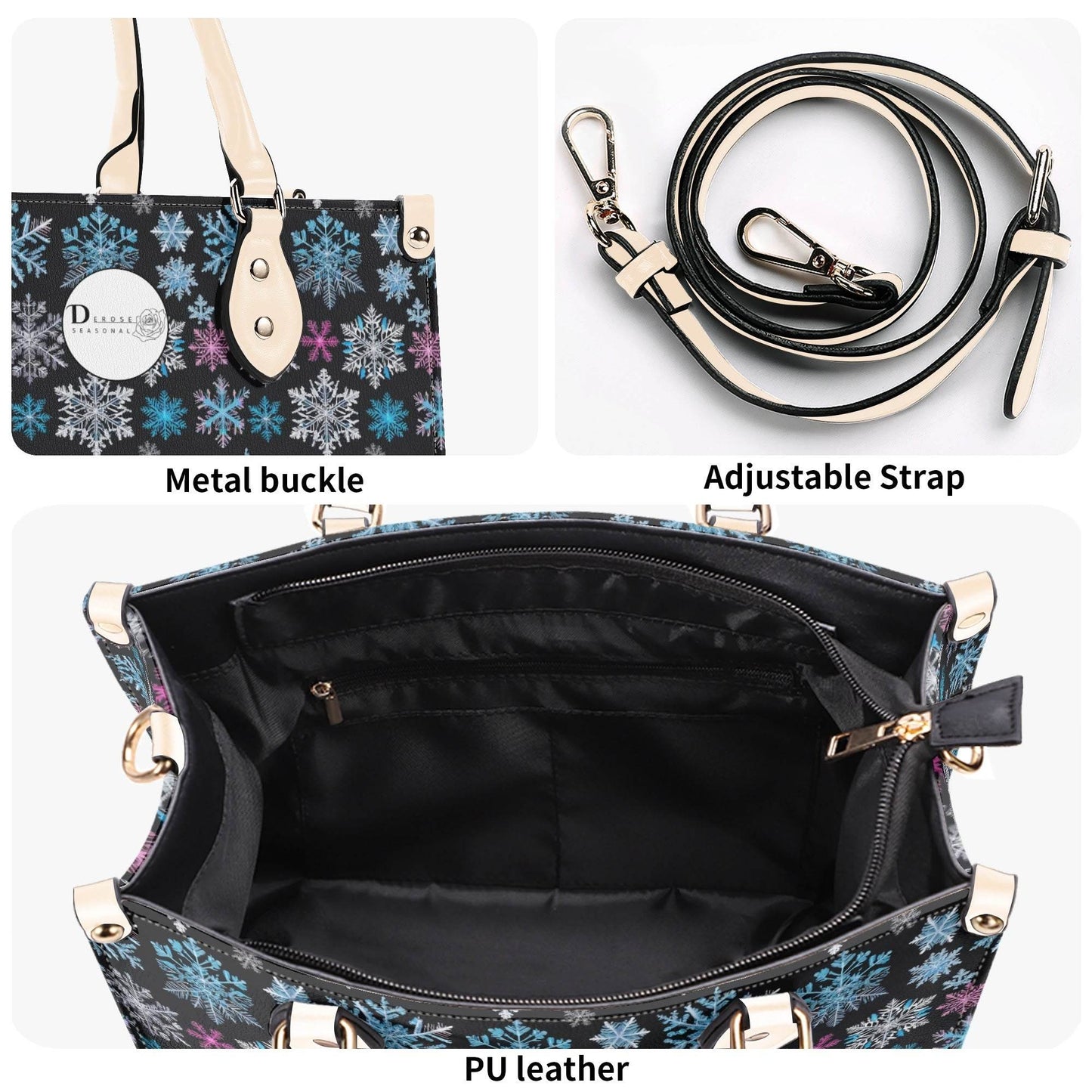 Party Snowflakes Luxury Women Leather Handbag (3 sizes) - DeRose Seasonal