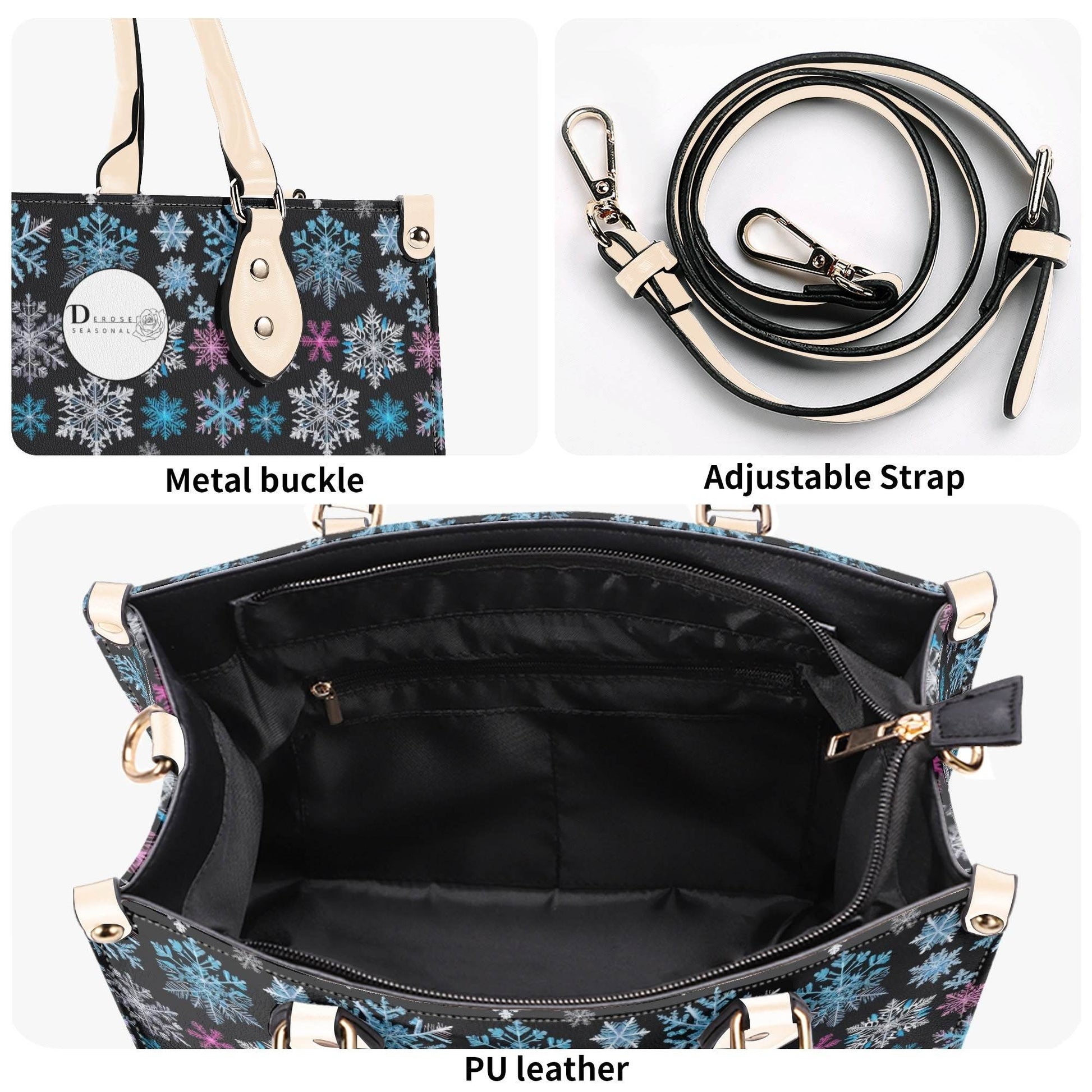 Party Snowflakes Luxury Women Leather Handbag (3 sizes) - DeRose Seasonal