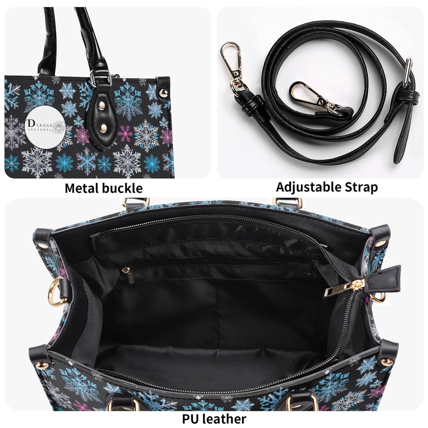 Party Snowflakes Luxury Women Leather Handbag (3 sizes) - DeRose Seasonal